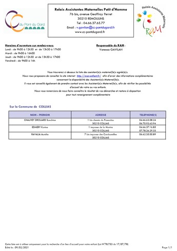 Liste assistantes maternelle